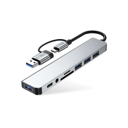 Kup Tech-Protect HB06 HUB Adapter 9in1 USB-C + USB-A 2.0 + USB-A 3.0 + SD/TF + Jack 3.5mm Weltraum Grau - THP3868 - {ean13} - Sklep Home Screen