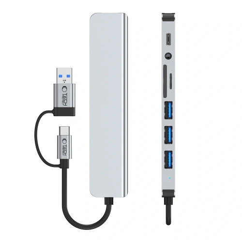 Kup Tech-Protect HB06 HUB Adapter 9in1 USB-C + USB-A 2.0 + USB-A 3.0 + SD/TF + Jack 3.5mm Weltraum Grau - THP3868 - {ean13} - Sklep Home Screen
