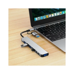 Kup Tech-Protect HB06 HUB Adapter 9in1 USB-C + USB-A 2.0 + USB-A 3.0 + SD/TF + Jack 3.5mm Weltraum Grau - THP3868 - {ean13} - Sklep Home Screen