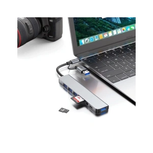 Kup Tech-Protect HB06 HUB Adapter 9in1 USB-C + USB-A 2.0 + USB-A 3.0 + SD/TF + Jack 3.5mm Weltraum Grau - THP3868 - {ean13} - Sklep Home Screen