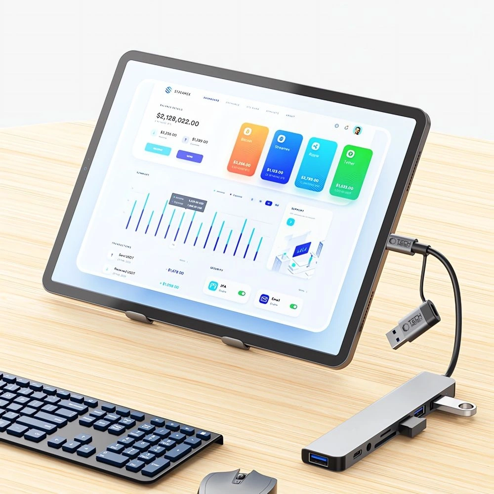 Adapter Tech-Protect HB06 HUB 9in1 USB-C + USB-A 2.0 + USB-A 3.0 + SD/TF + Jack 3.5mm Space Grey