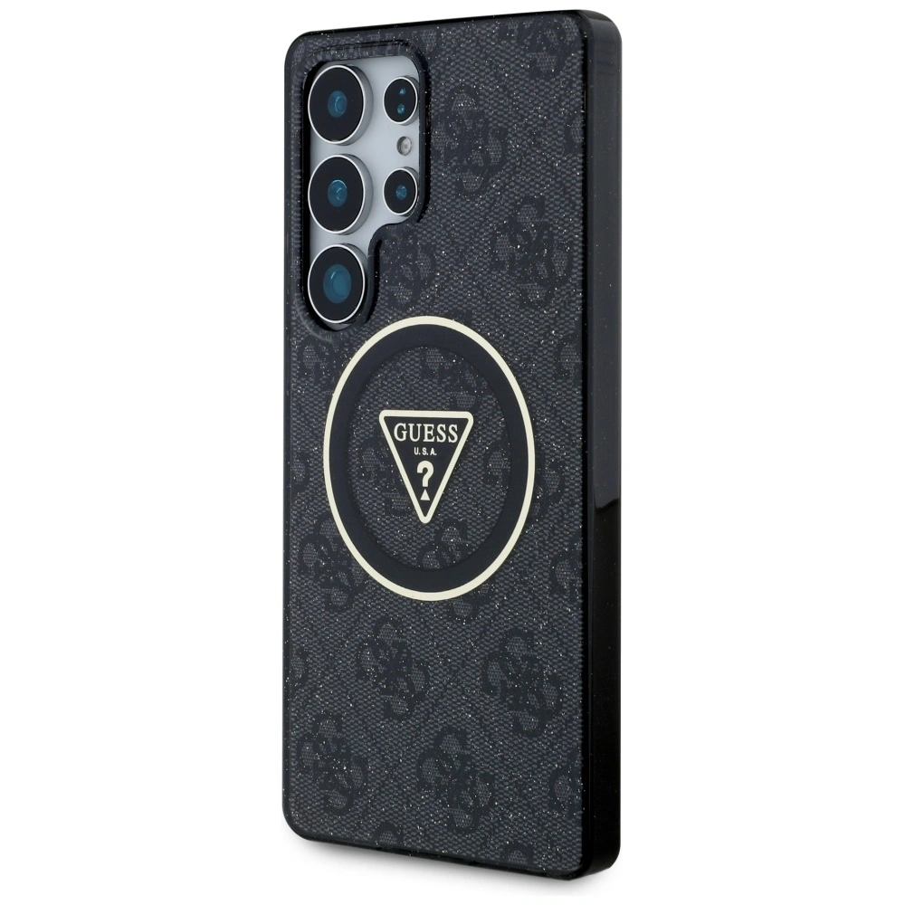 Etui Guess 4G Glitter Triangle Buttons MagSafe do Samsung Galaxy S25 Ultra czarny