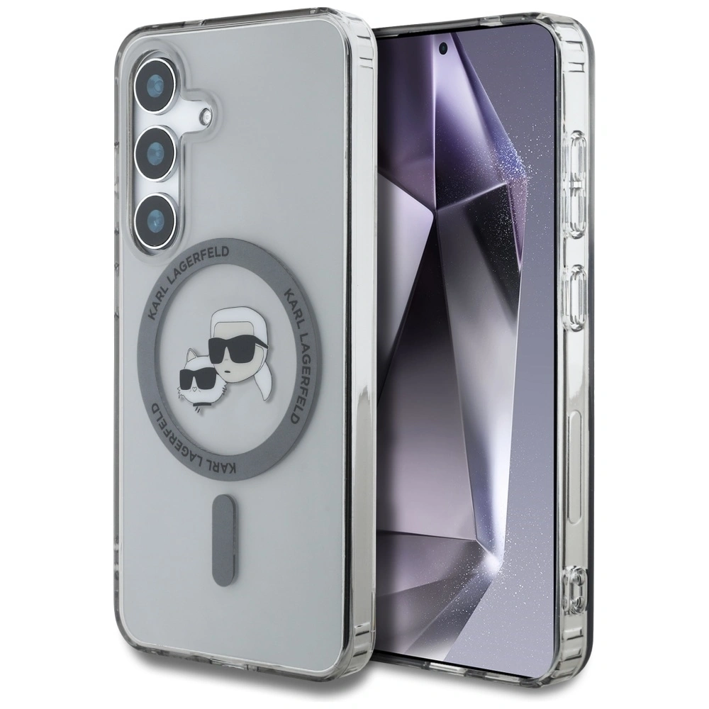 Etui Karl Lagerfeld Button Karl & Choupette Heads Printed Logo MagSafe do Samsung Galaxy S25+ Plus czarny