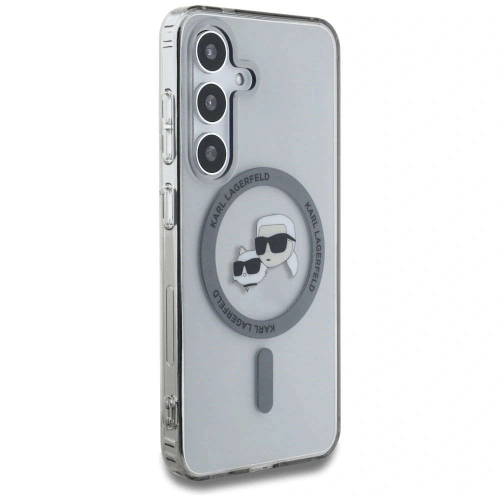 Etui Karl Lagerfeld Button Karl & Choupette Heads Printed Logo MagSafe do Samsung Galaxy S25+ Plus czarny