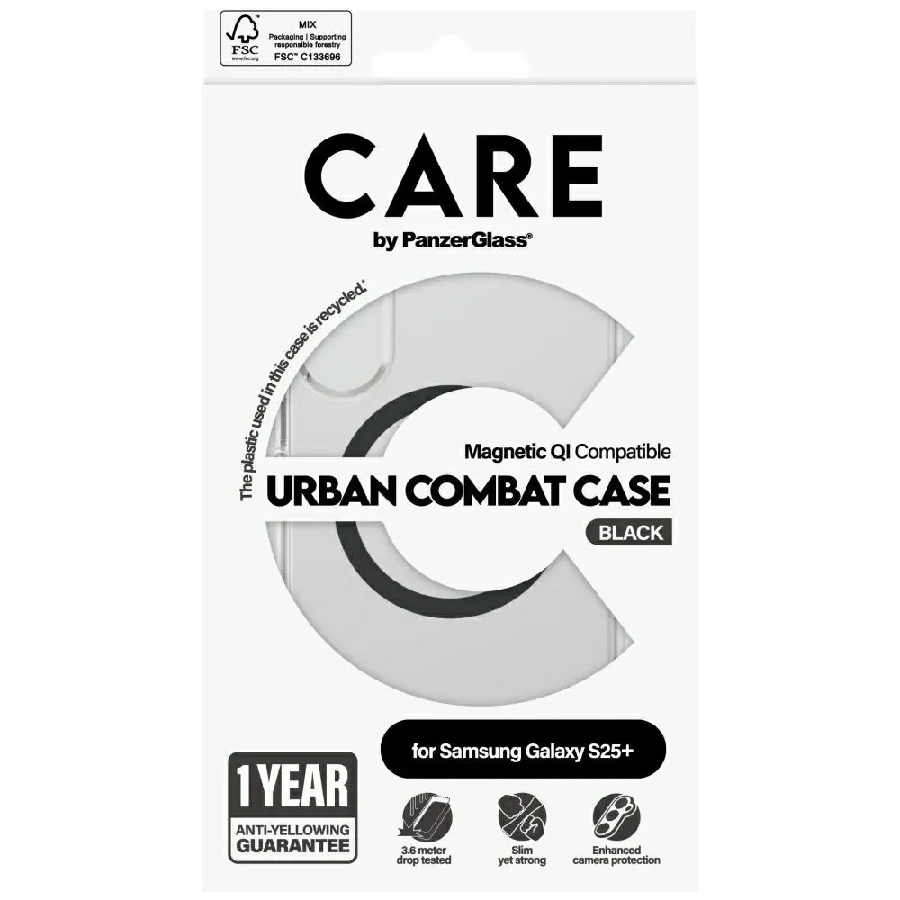 Etui CARE by PanzerGlass Flagship Urban Combat Black QI do Samsung Galaxy S25+ Plus przezroczysty