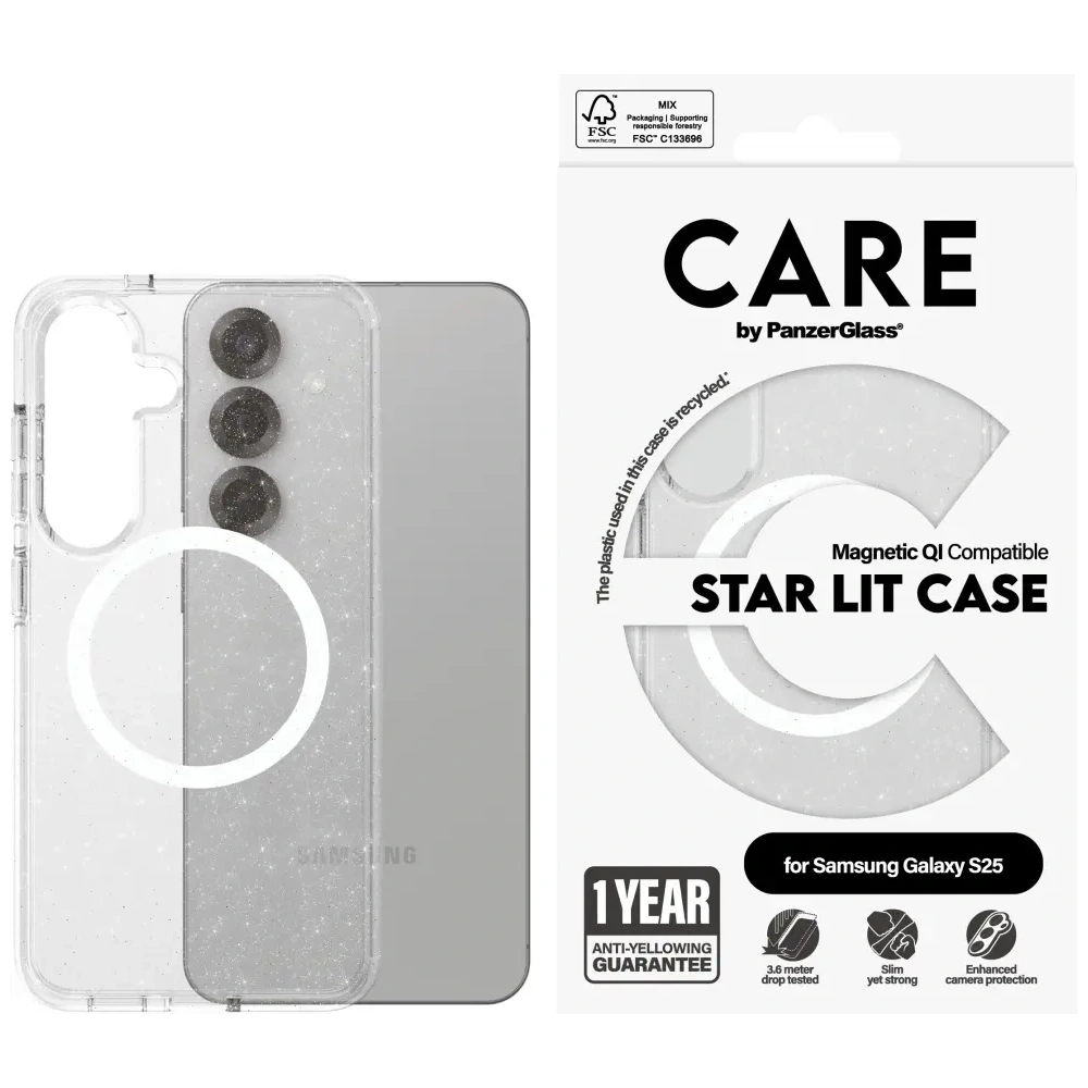 Etui CARE by PanzerGlass Flagship Urban Combat Starlight White QI do Samsung Galaxy S25 przezroczysty