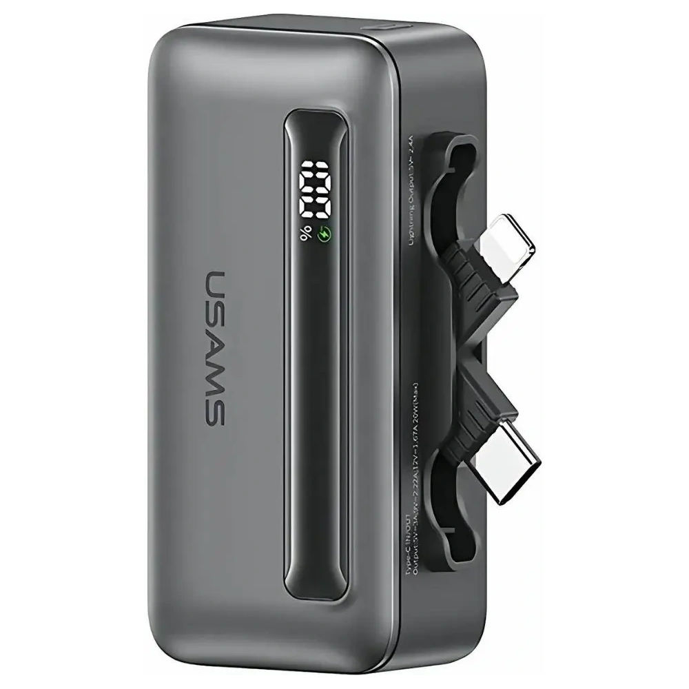 Powerbank USAMS US-CD233 4500mAh USB-C, Lightning 20W PD Fast Charge szary/tarnish
