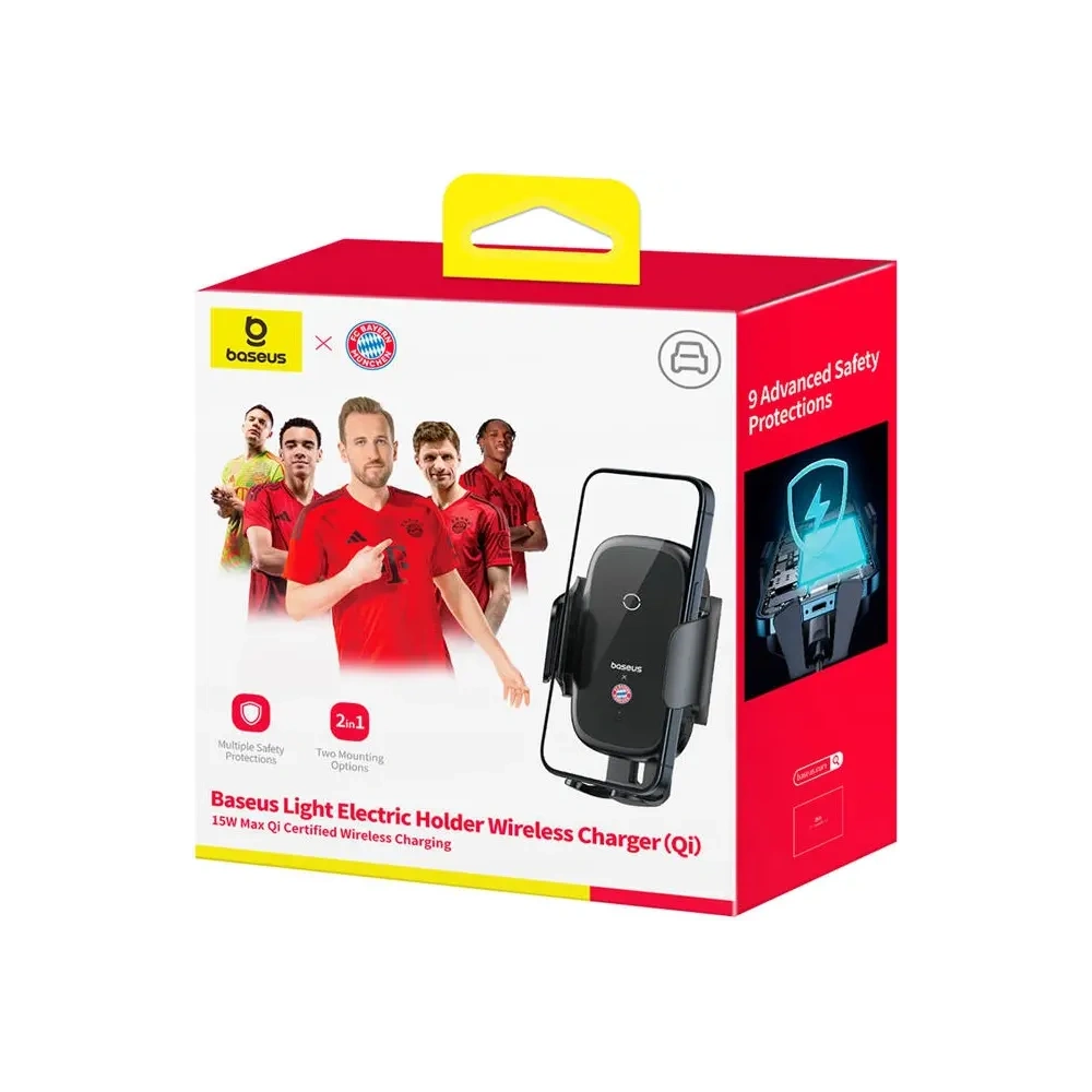 Uchwyt samochodowy na kokpit / szybę / do kratki Baseus z ładowarką 15W Edycja Bayern Monachium (czarny)