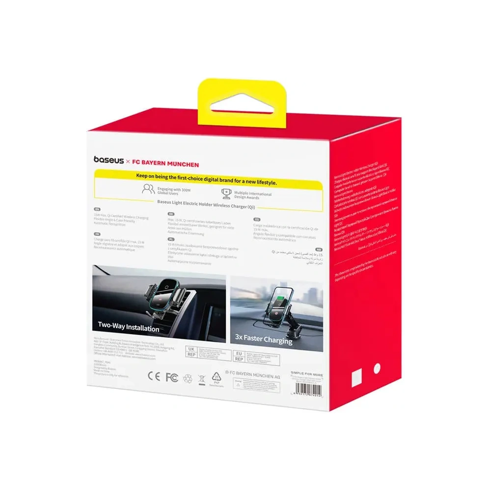 Uchwyt samochodowy na kokpit / szybę / do kratki Baseus z ładowarką 15W Edycja Bayern Monachium (czarny)