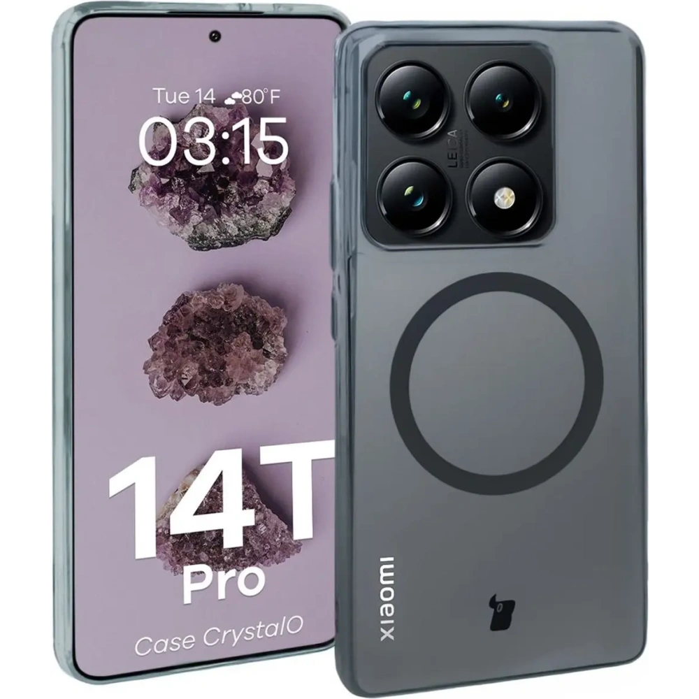 Etui z pierścieniem magnetycznym Bizon Case CrystalO do Xiaomi 14T Pro przezroczyste