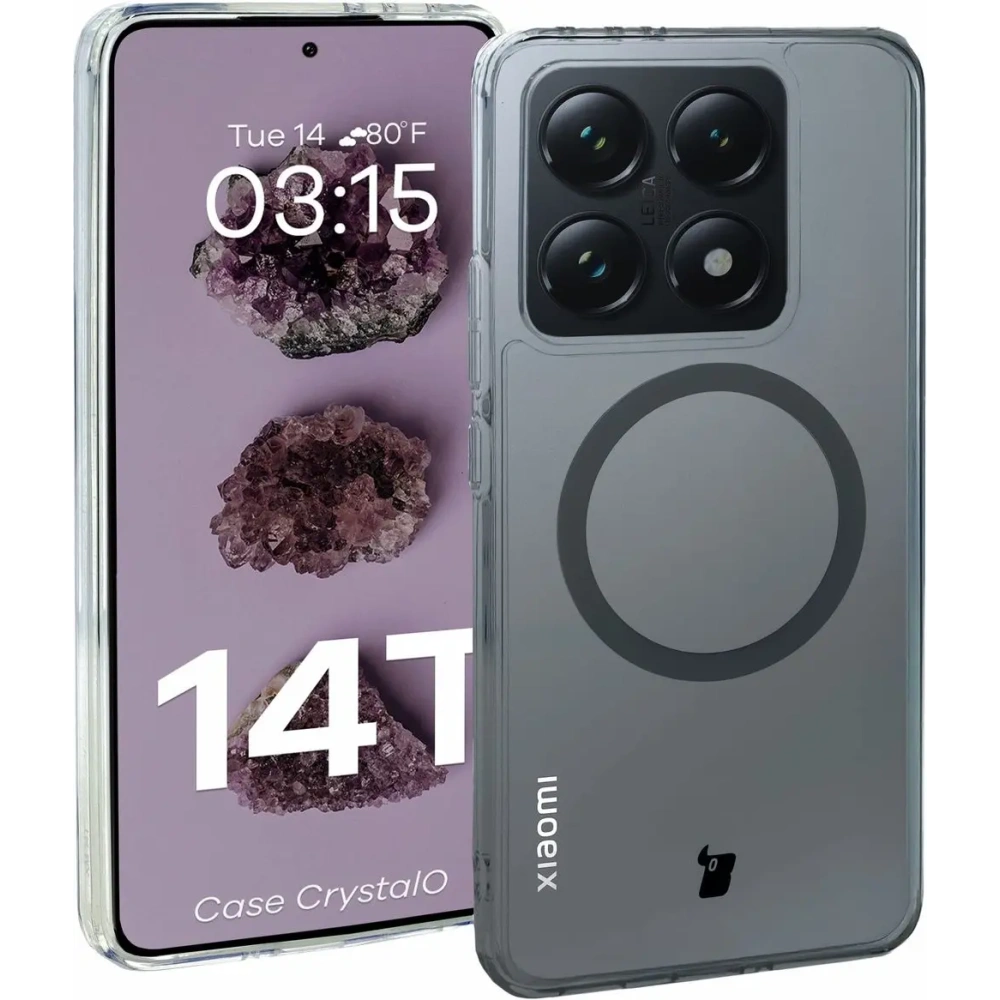 Etui z pierścieniem magnetycznym Bizon Case CrystalO do Xiaomi 14T przezroczyste