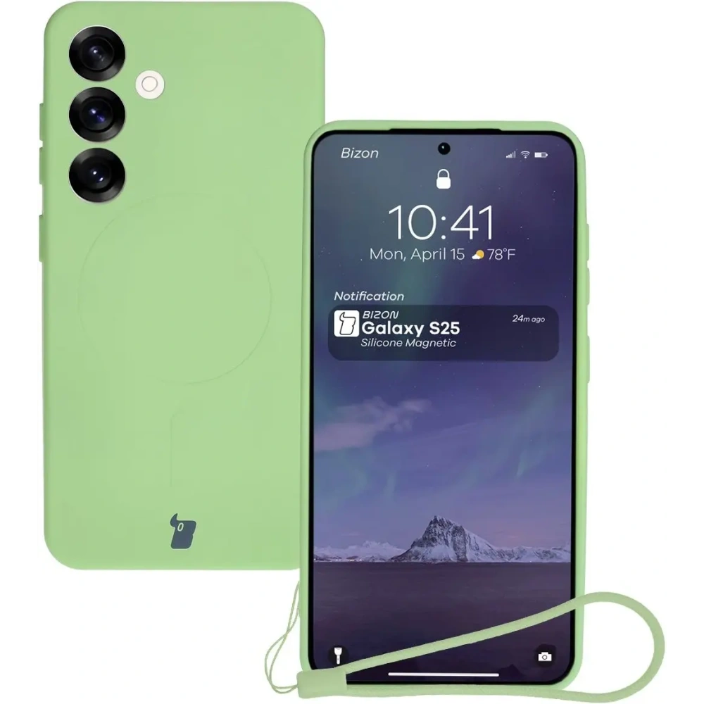 Silikonowe etui z pierścieniem magnetycznym Bizon Case Silicone Magnetic do Samsung Galaxy S25 / Galaxy S24 jasnozielone