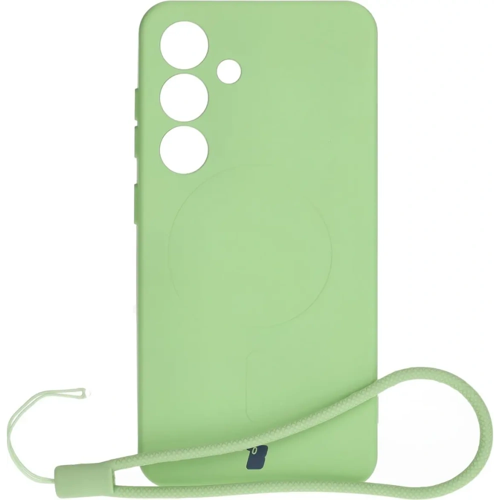Silikonowe etui z pierścieniem magnetycznym Bizon Case Silicone Magnetic do Samsung Galaxy S25 / Galaxy S24 jasnozielone