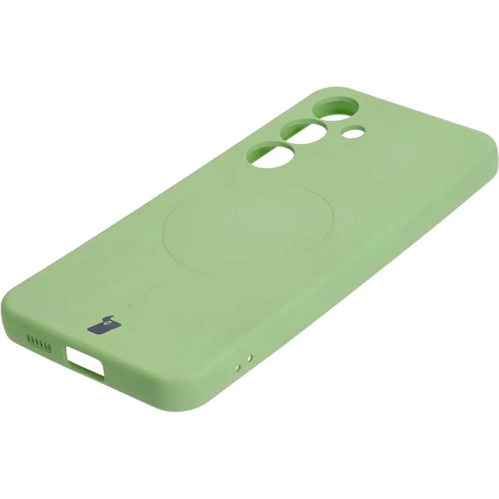 Silikonowe etui z pierścieniem magnetycznym Bizon Case Silicone Magnetic do Samsung Galaxy S25 / Galaxy S24 jasnozielone