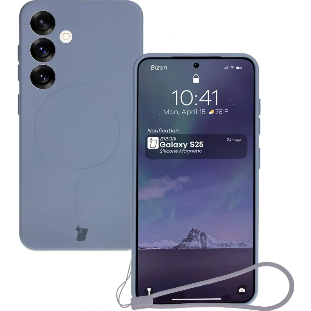 Silikonowe etui z pierścieniem magnetycznym Bizon Case Silicone Magnetic do Samsung Galaxy S25 / Galaxy S24 szare