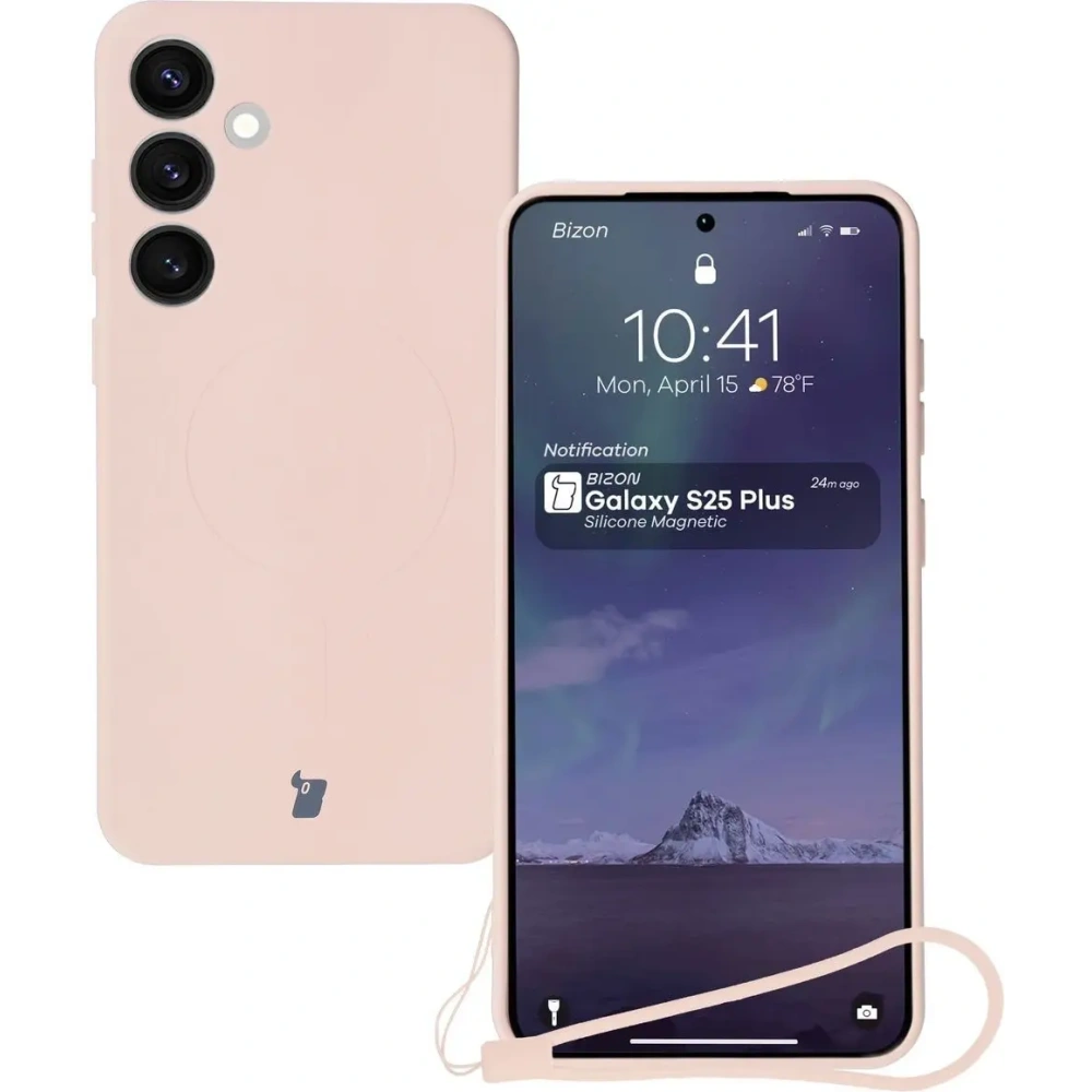 Silikonowe etui z pierścieniem magnetycznym Bizon Case Silicone Magnetic do Samsung Galaxy S25+ Plus / S24+ Plus jasnoróżowe