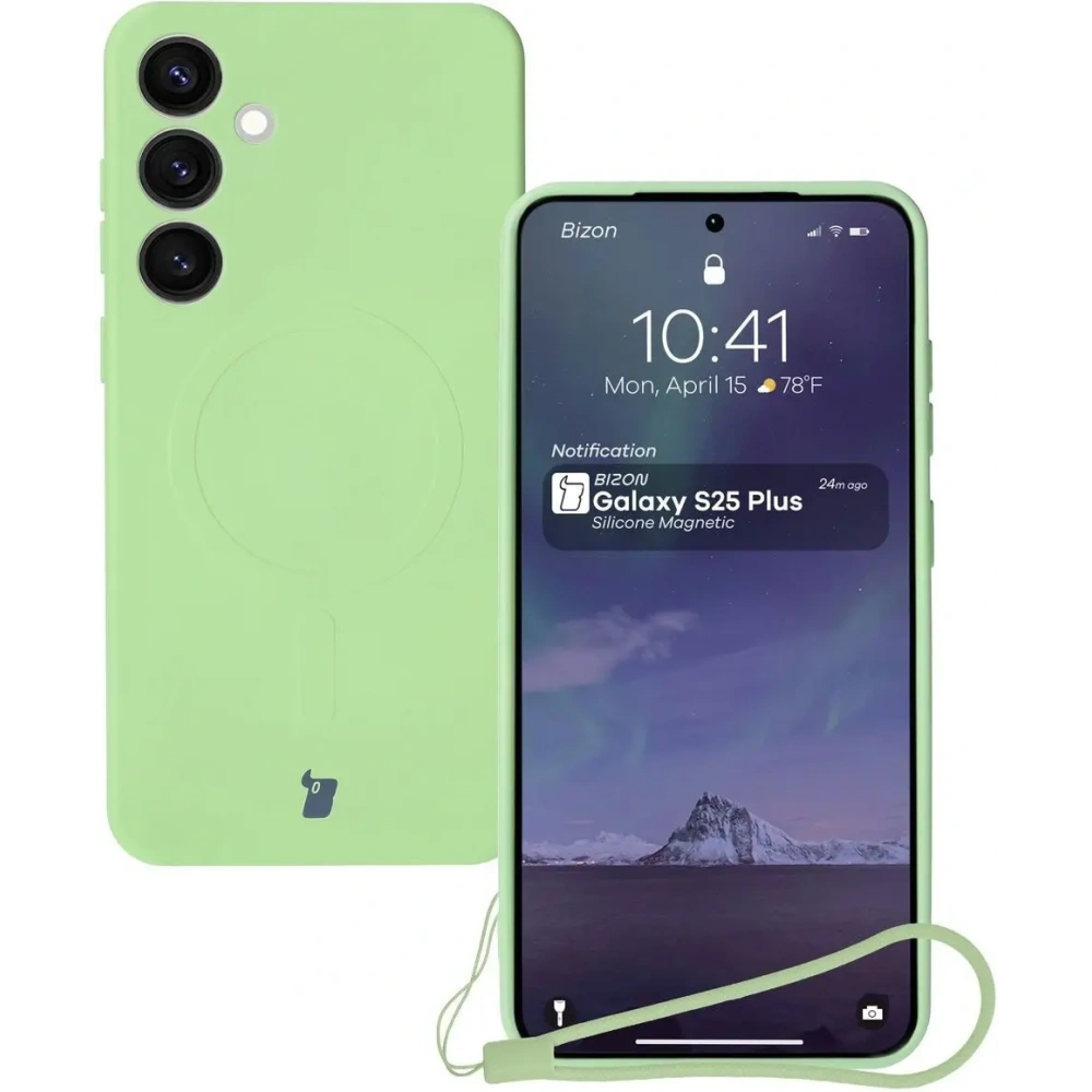 Silikonowe etui z pierścieniem magnetycznym Bizon Case Silicone Magnetic do Samsung Galaxy S25+ Plus / S24+ Plus jasnozielone