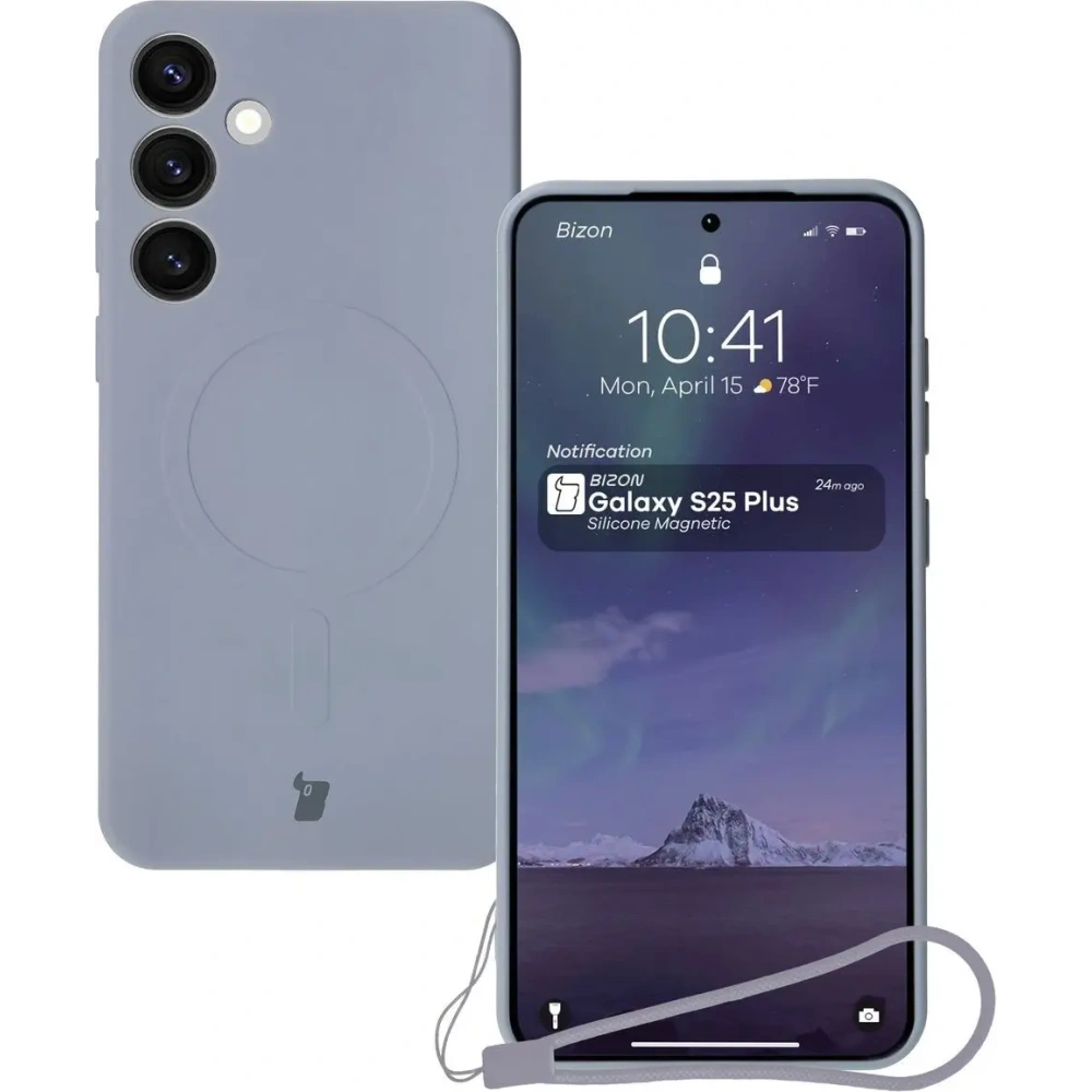 Silikonowe etui z pierścieniem magnetycznym Bizon Case Silicone Magnetic do Samsung Galaxy S25+ Plus / S24+ Plus szare