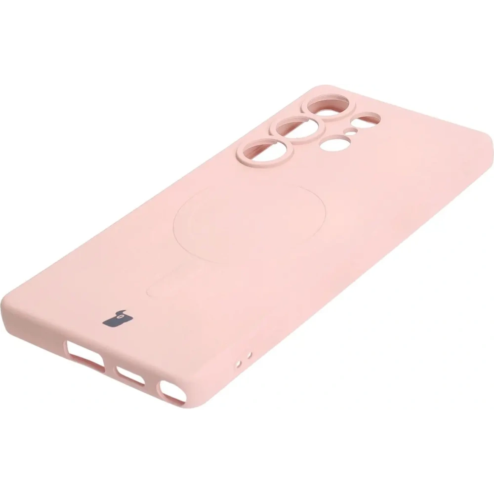 Silikonowe etui z pierścieniem magnetycznym Bizon Case Silicone Magnetic do Samsung Galaxy S25 Ultra jasnoróżowe