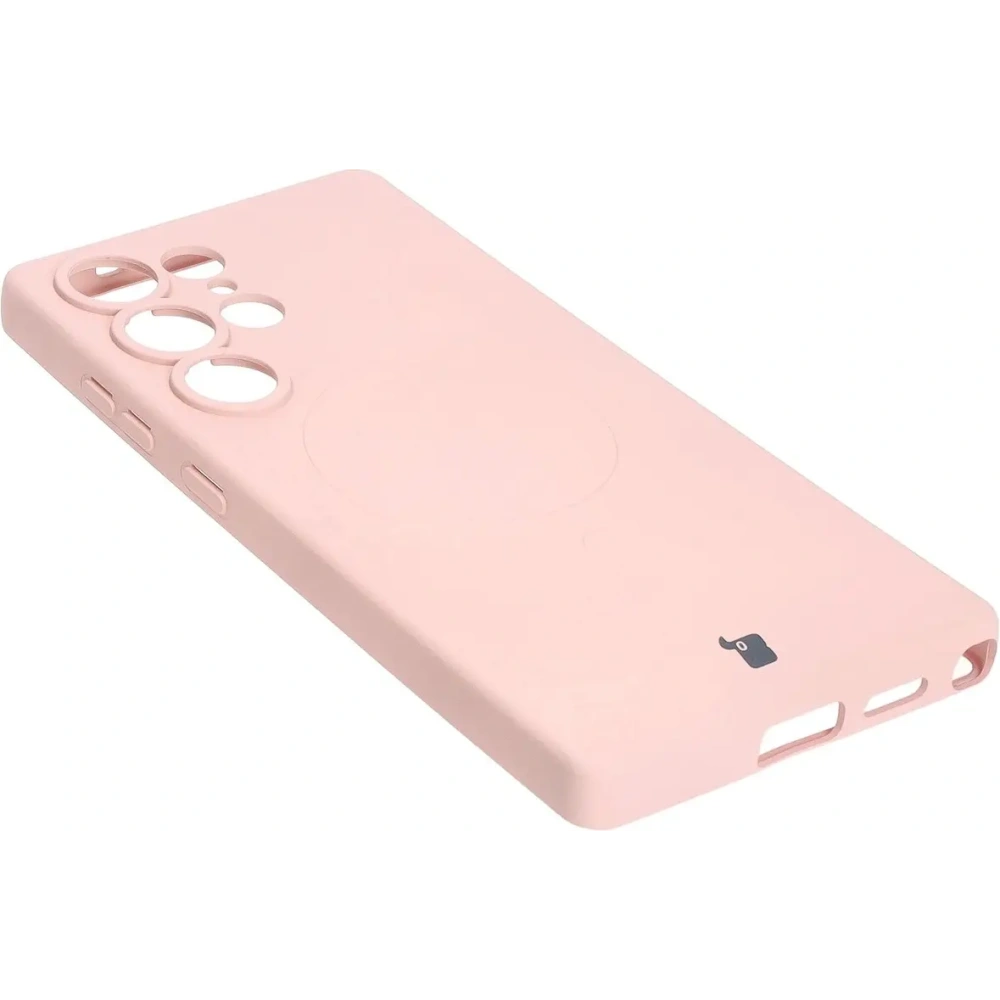 Silikonowe etui z pierścieniem magnetycznym Bizon Case Silicone Magnetic do Samsung Galaxy S25 Ultra jasnoróżowe