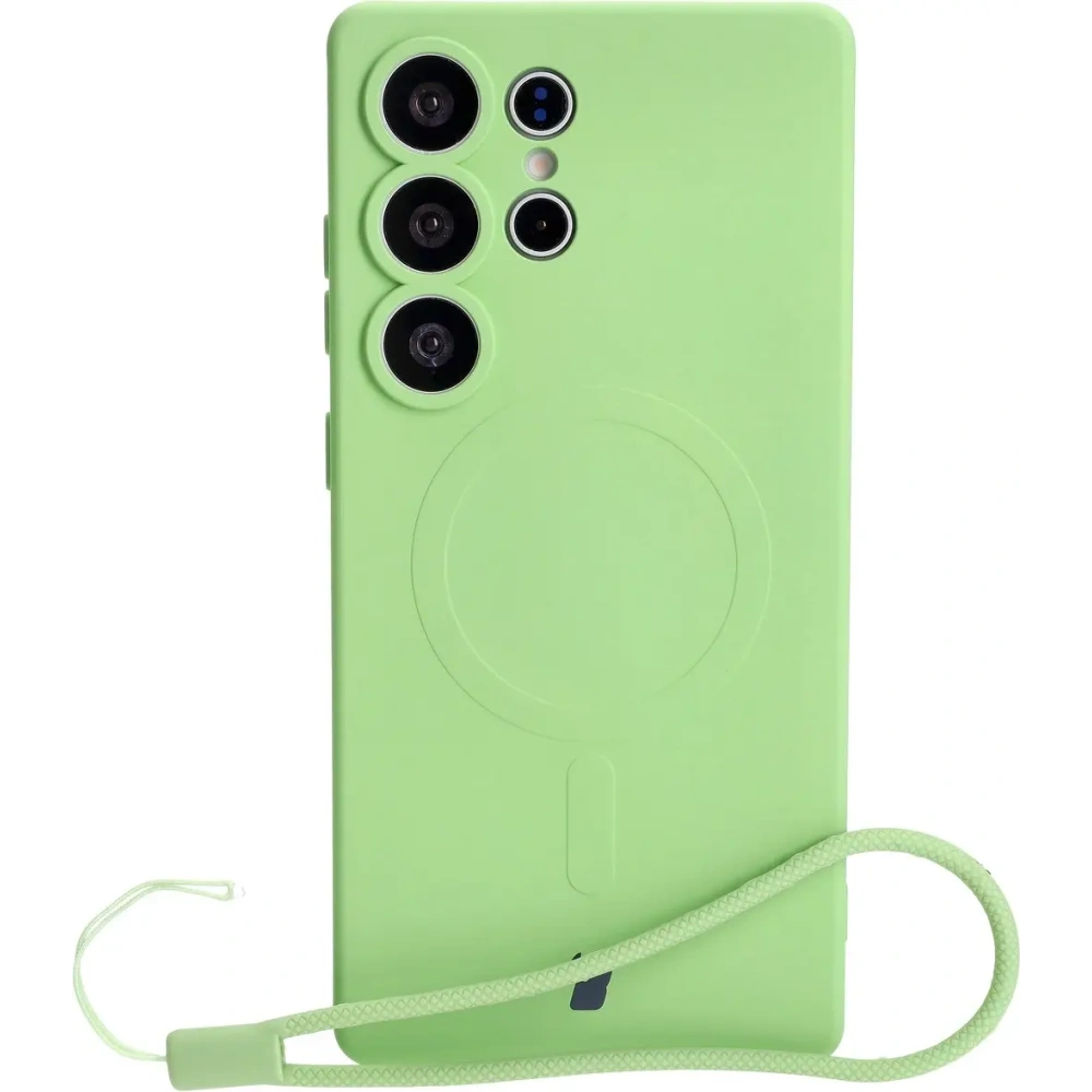 Silikonowe etui z pierścieniem magnetycznym Bizon Case Silicone Magnetic do Samsung Galaxy S25 Ultra jasnozielone