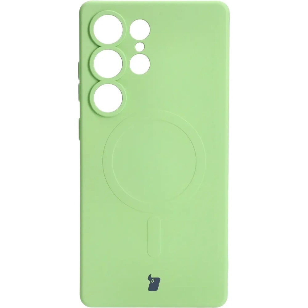 Silikonowe etui z pierścieniem magnetycznym Bizon Case Silicone Magnetic do Samsung Galaxy S25 Ultra jasnozielone