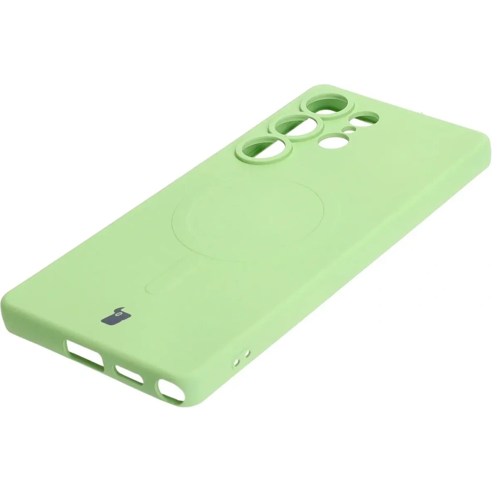 Silikonowe etui z pierścieniem magnetycznym Bizon Case Silicone Magnetic do Samsung Galaxy S25 Ultra jasnozielone