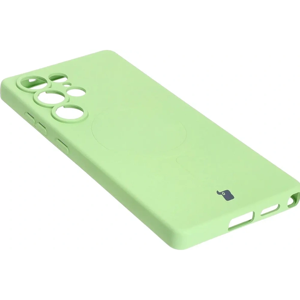 Silikonowe etui z pierścieniem magnetycznym Bizon Case Silicone Magnetic do Samsung Galaxy S25 Ultra jasnozielone
