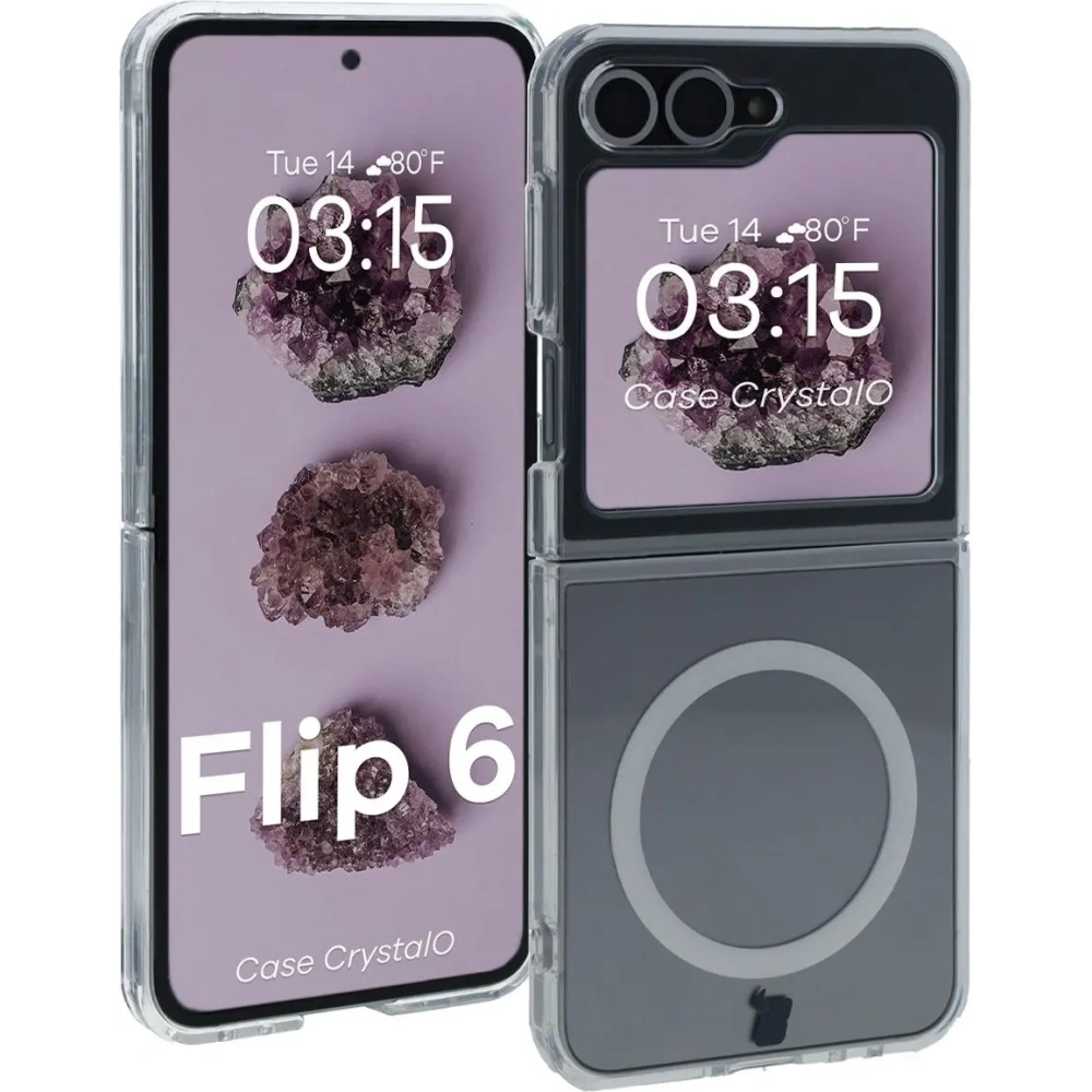 Etui z pierścieniem magnetycznym Bizon Case CrystalO do Samsung Galaxy Z Flip6 / 7 FE przezroczyste