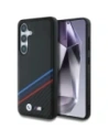 Etui BMW Leather Tricolor Crossing Stripes MagSafe do Samsung Galaxy S25 czarny