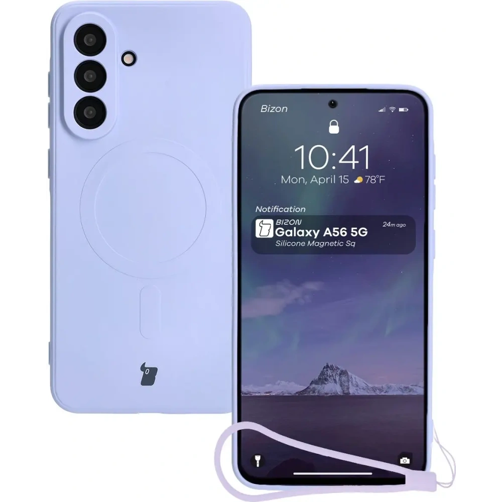 Silikonowe etui z pierścieniem magnetycznym Bizon Case Silicone Magnetic Sq do Samsung Galaxy A56 5G jasnofioletowe