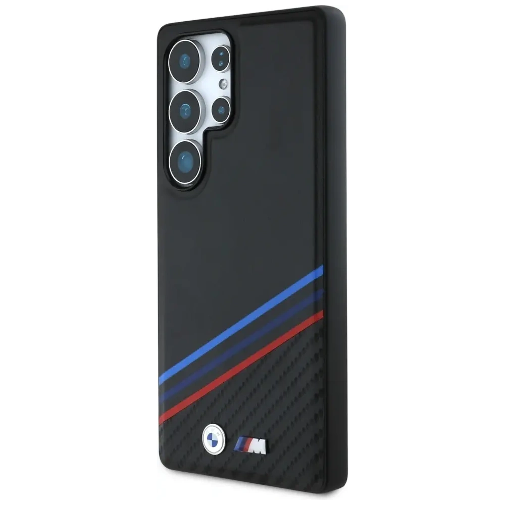 Etui BMW Leather Tricolor Crossing Stripes MagSafe do Samsung Galaxy S25 Ultra czarny