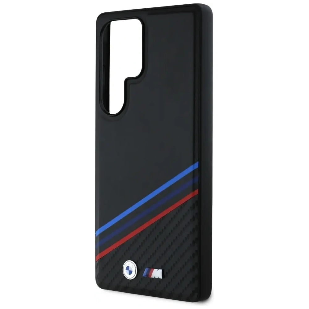 Etui BMW Leather Tricolor Crossing Stripes MagSafe do Samsung Galaxy S25 Ultra czarny