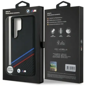Kup BMW Leder Tricolor Überquerungsstreifen MagSafe Samsung Galaxy S25 Ultra schwarz - BMW806 - {ean13} - Sklep Home Screen