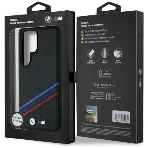 Kup BMW Leder Tricolor Überquerungsstreifen MagSafe Samsung Galaxy S25 Ultra schwarz - BMW806 - {ean13} - Sklep Home Screen