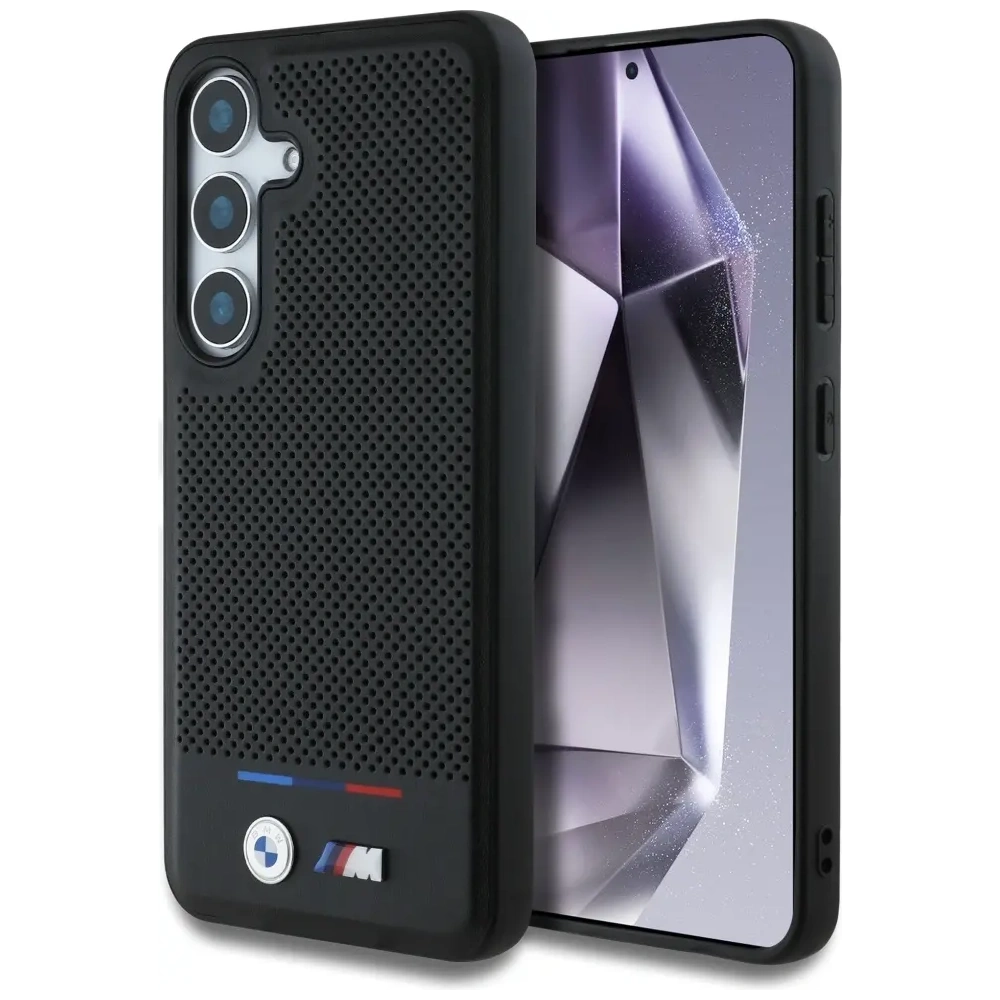 Etui BMW Leather Tricolor Stripe MagSafe do Samsung Galaxy S25 czarny