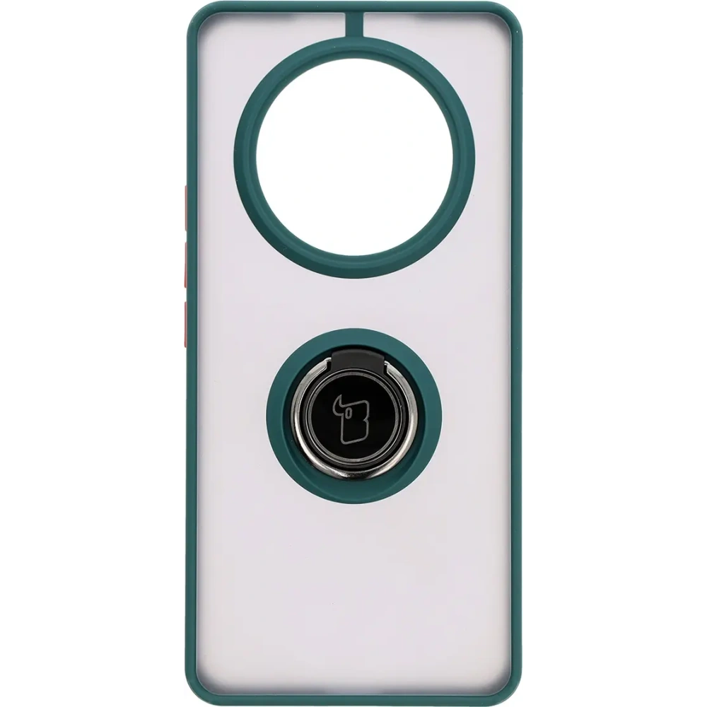 Etui z uchwytem na palec Bizon Case Hybrid Ring do Honor Magic7 Lite przydymione z ciemnozieloną ramką