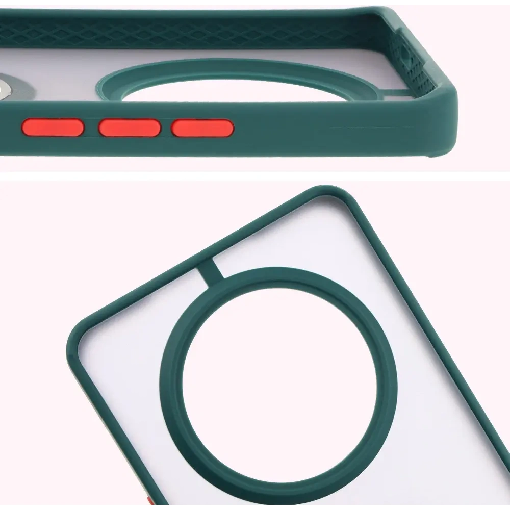 Etui z uchwytem na palec Bizon Case Hybrid Ring do Honor Magic7 Lite przydymione z ciemnozieloną ramką