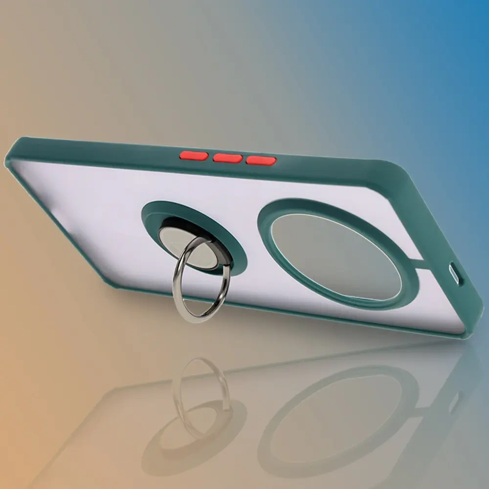 Etui z uchwytem na palec Bizon Case Hybrid Ring do Honor Magic7 Lite przydymione z ciemnozieloną ramką