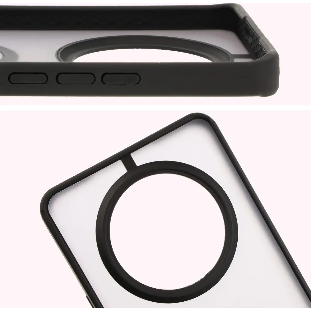 Etui z uchwytem na palec Bizon Case Hybrid Ring do Honor Magic7 Lite przydymione z czarną ramką