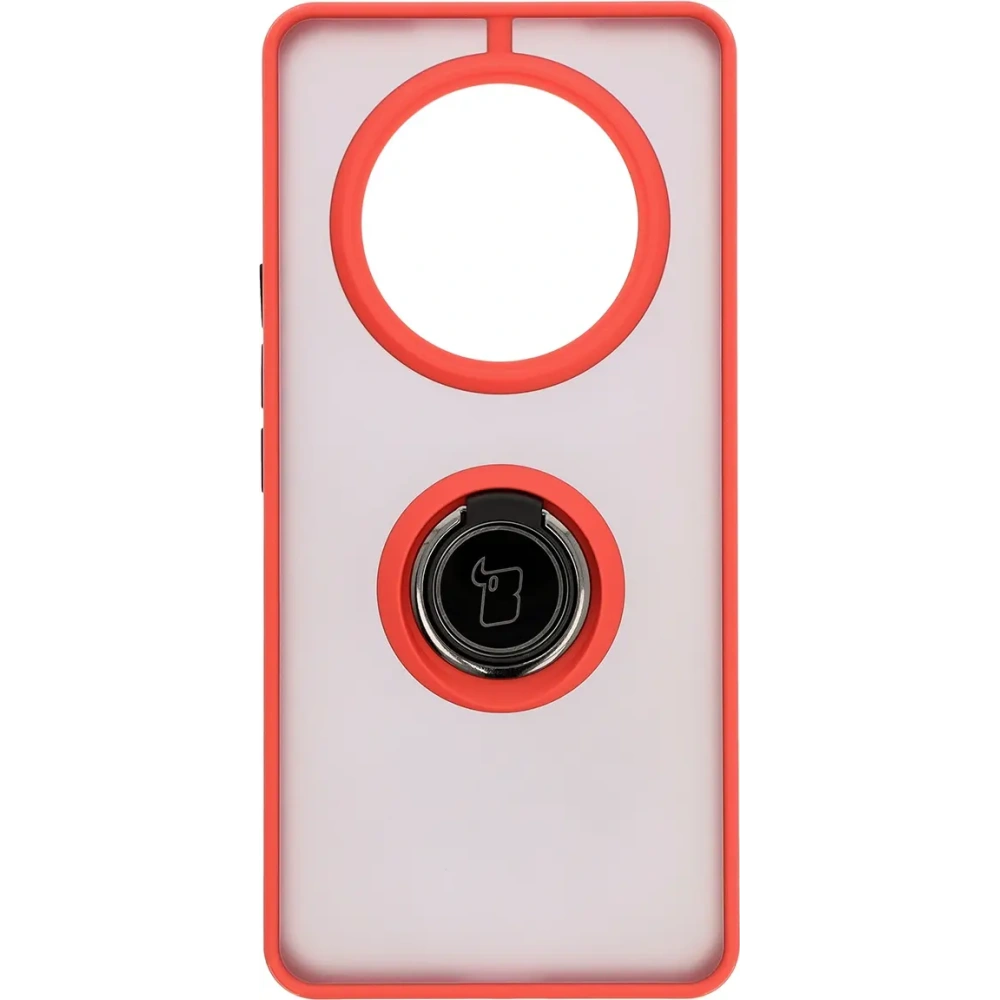 Etui z uchwytem na palec Bizon Case Hybrid Ring do Honor Magic7 Lite przydymione z czerwoną ramką
