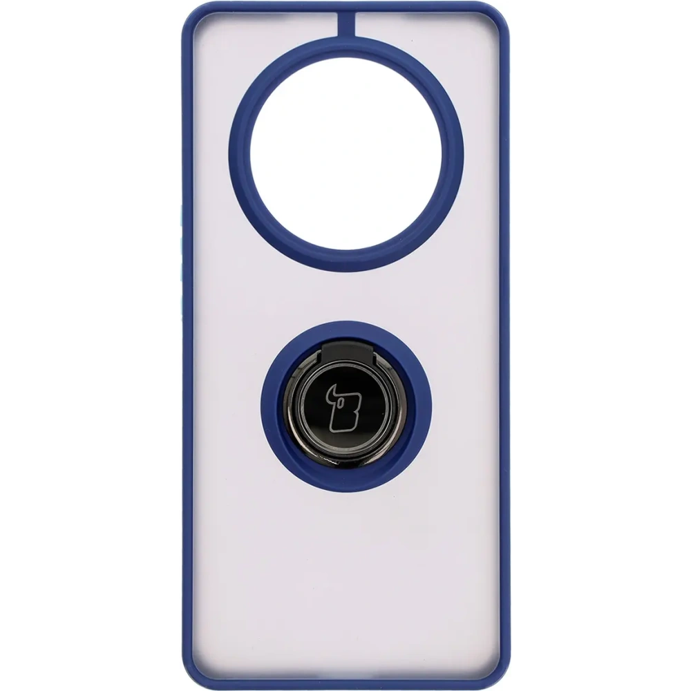 Etui z uchwytem na palec Bizon Case Hybrid Ring do Honor Magic7 Lite przydymione z granatową ramką