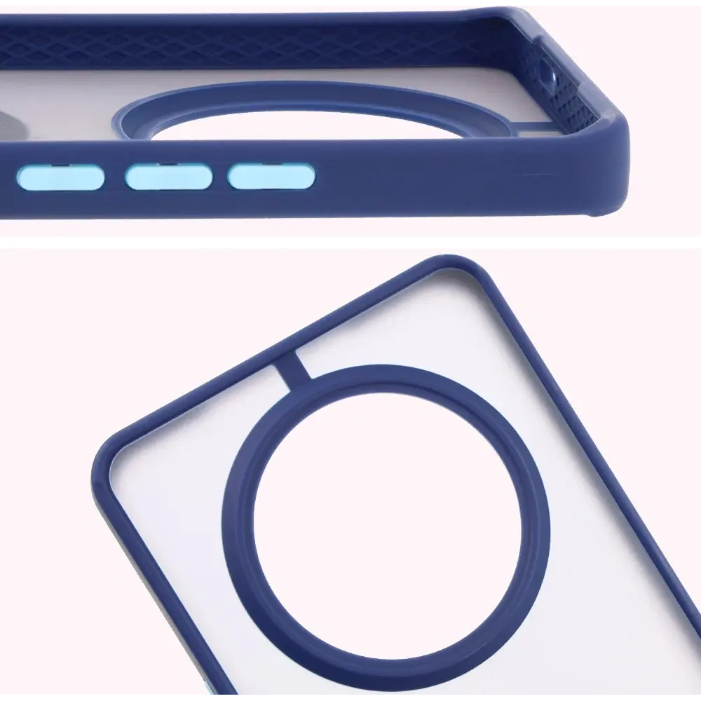 Etui z uchwytem na palec Bizon Case Hybrid Ring do Honor Magic7 Lite przydymione z granatową ramką