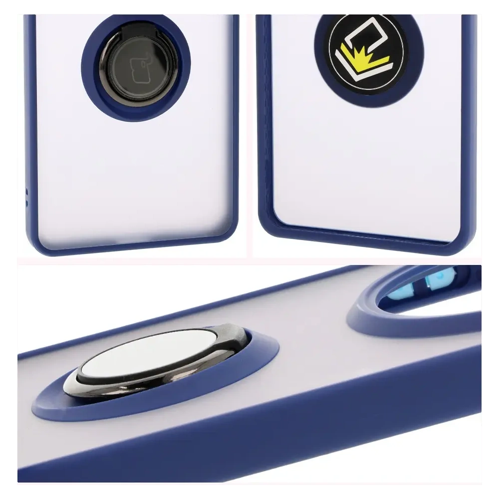 Etui z uchwytem na palec Bizon Case Hybrid Ring do Honor Magic7 Lite przydymione z granatową ramką