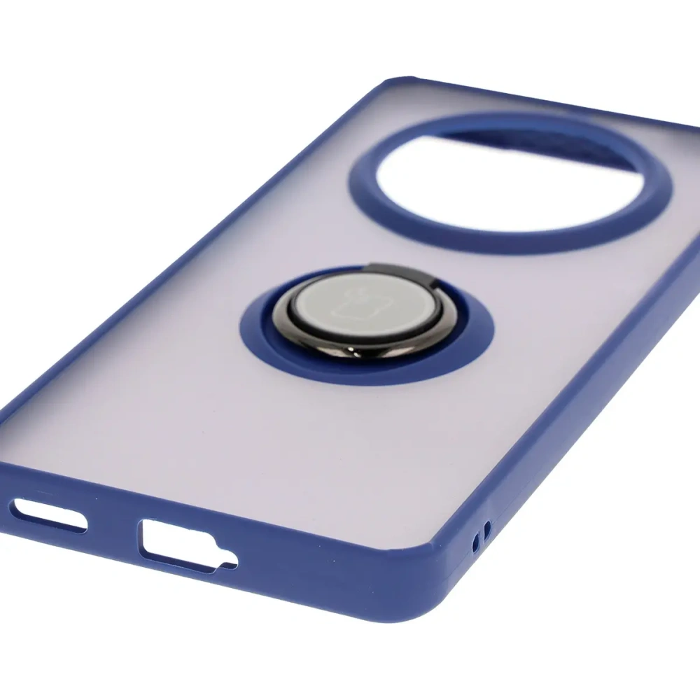 Etui z uchwytem na palec Bizon Case Hybrid Ring do Honor Magic7 Lite przydymione z granatową ramką
