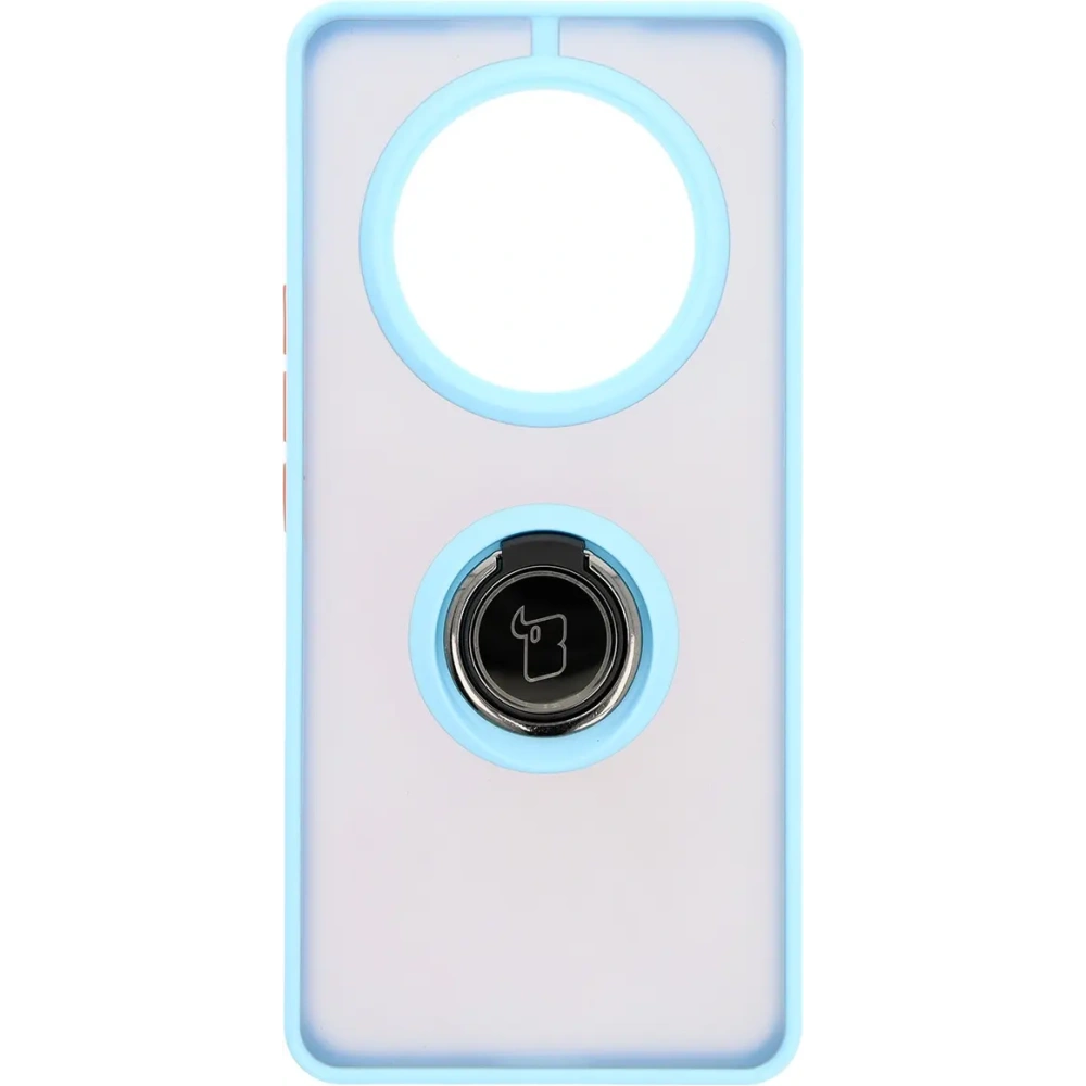 Etui z uchwytem na palec Bizon Case Hybrid Ring do Honor Magic7 Lite przydymione z jasnoniebieską ramką