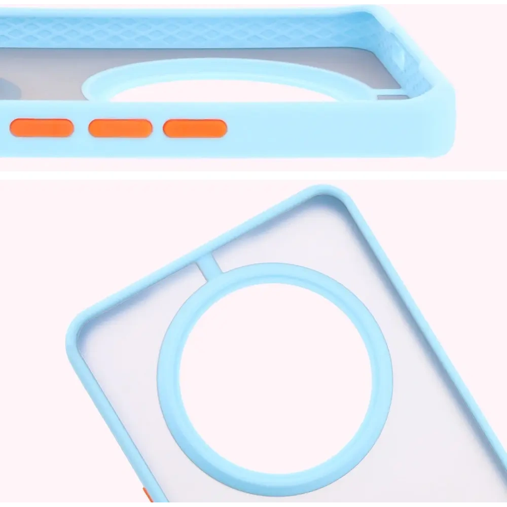 Etui z uchwytem na palec Bizon Case Hybrid Ring do Honor Magic7 Lite przydymione z jasnoniebieską ramką