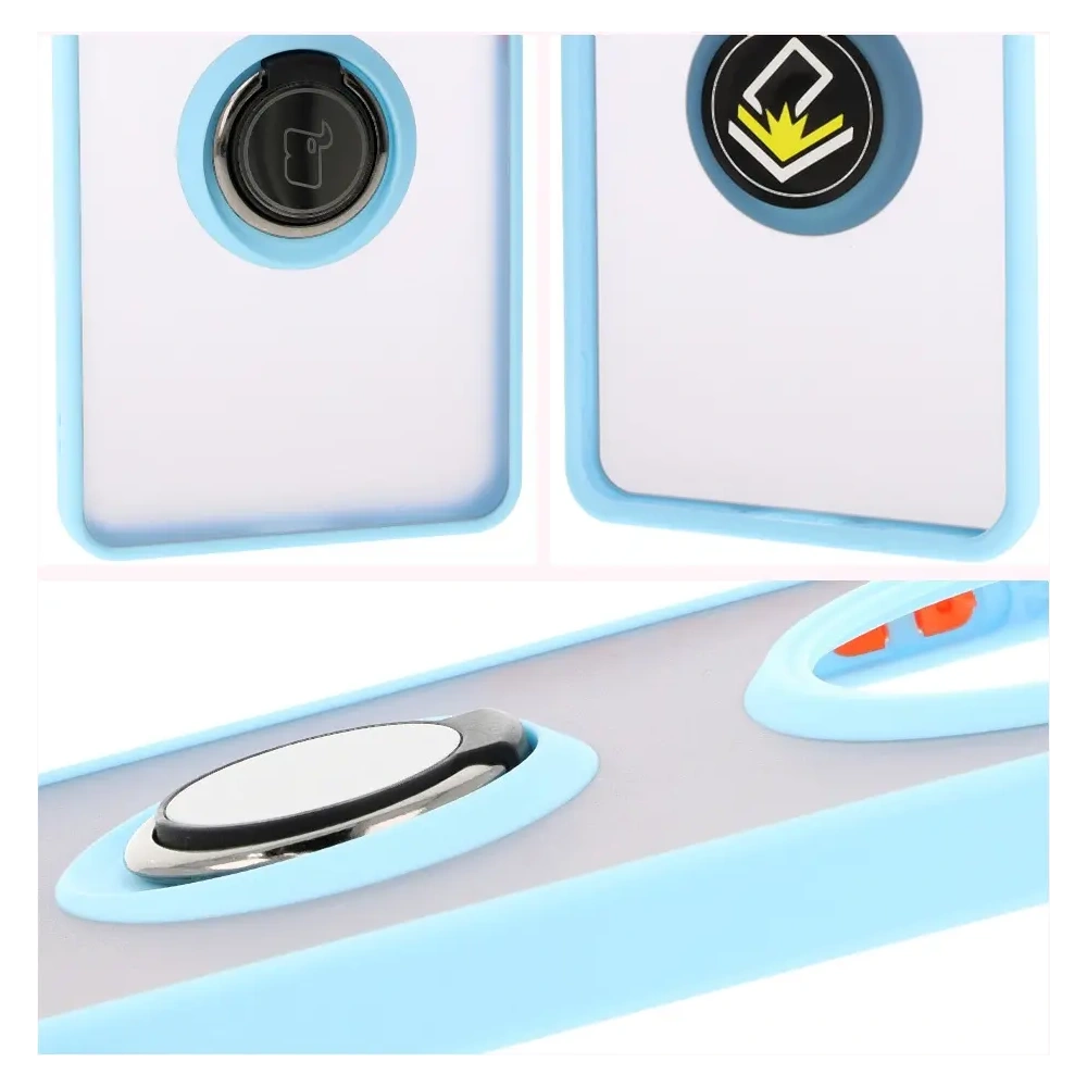 Etui z uchwytem na palec Bizon Case Hybrid Ring do Honor Magic7 Lite przydymione z jasnoniebieską ramką