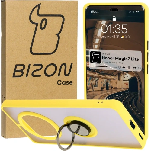 Buy Bizon Case Hybrid Ring Honor Magic7 Lite smoky with a yellow frame - BIZ8310 - {ean13} - Home Screen Store Europe