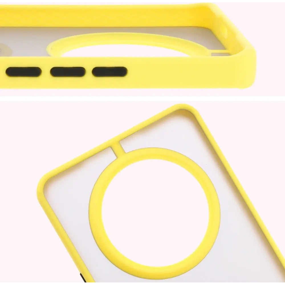 Etui z uchwytem na palec Bizon Case Hybrid Ring do Honor Magic7 Lite przydymione z żółtą ramką